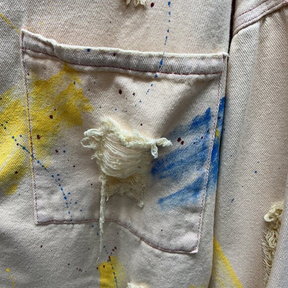 POL LARGE DENIM JACKET PAINTED & DISTRESSED! 25.50" PTP - Picture 3 of 11